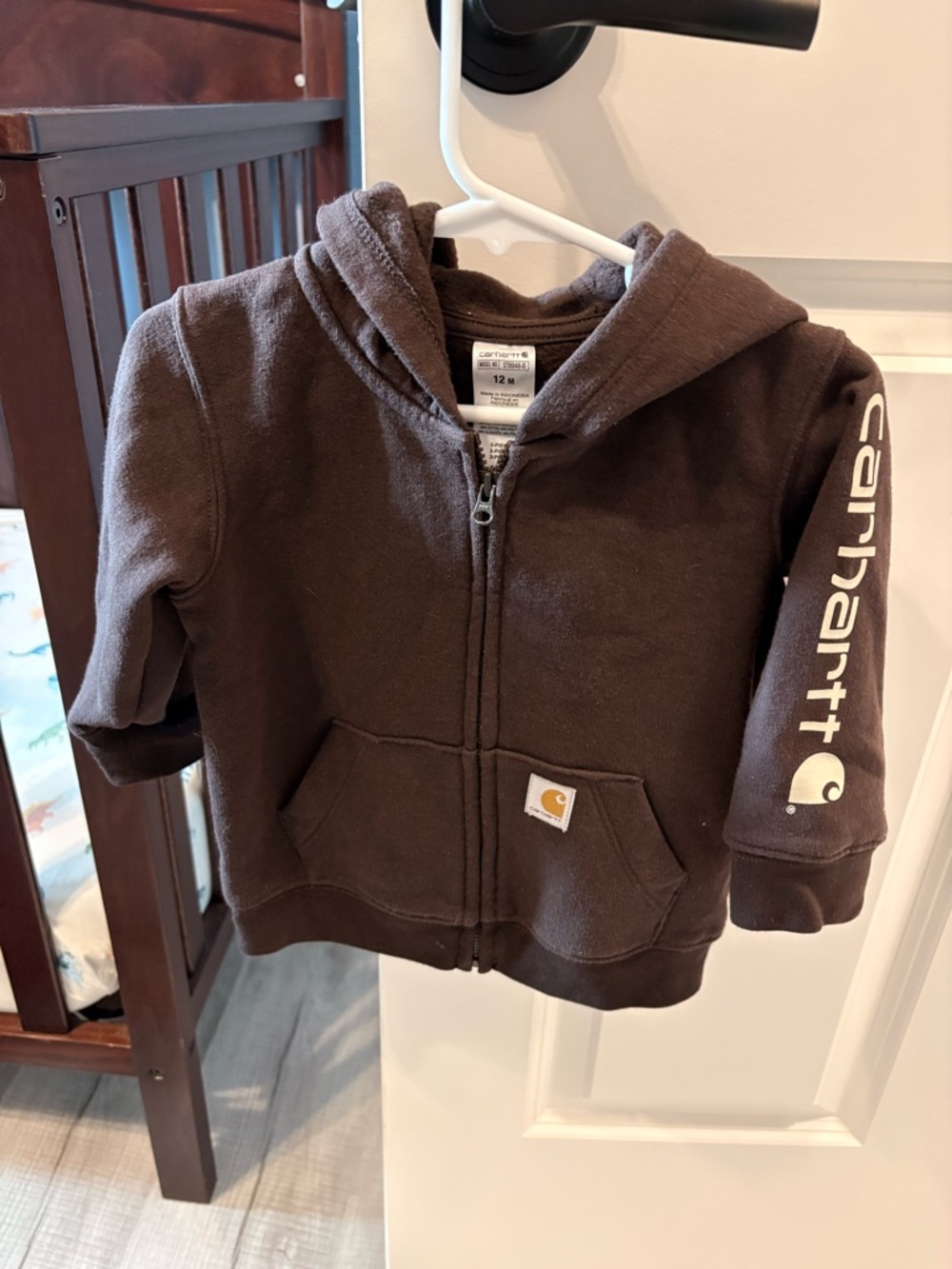 Carhartt Kids Brown Zip-Up Hooded Sweatshirt with Logo Sleeve